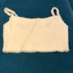 Fuzzy White Crop Top